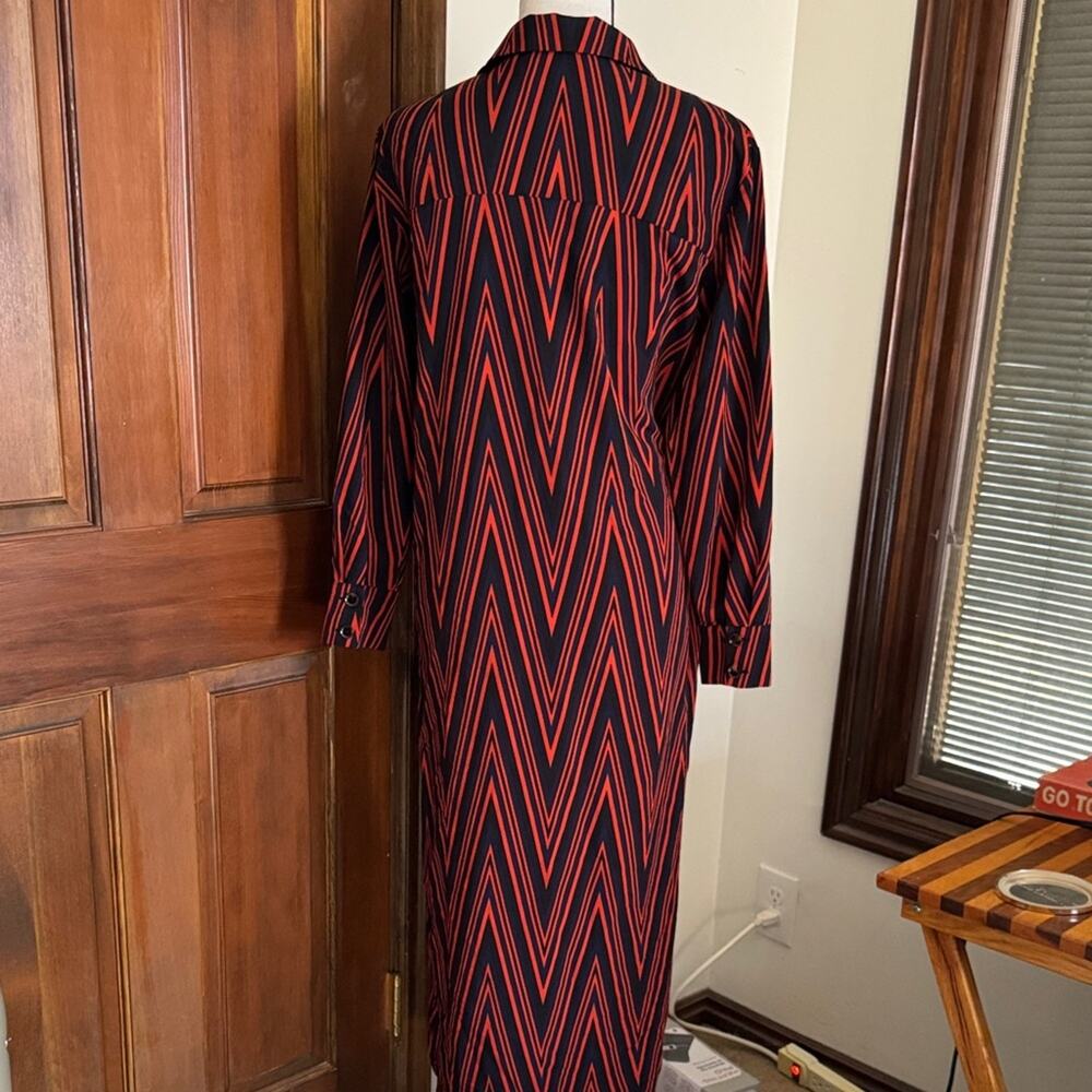 Top Shop | Blue and Red Chevron Button Front Midi Dress Size 6 - Picture 8 of 13